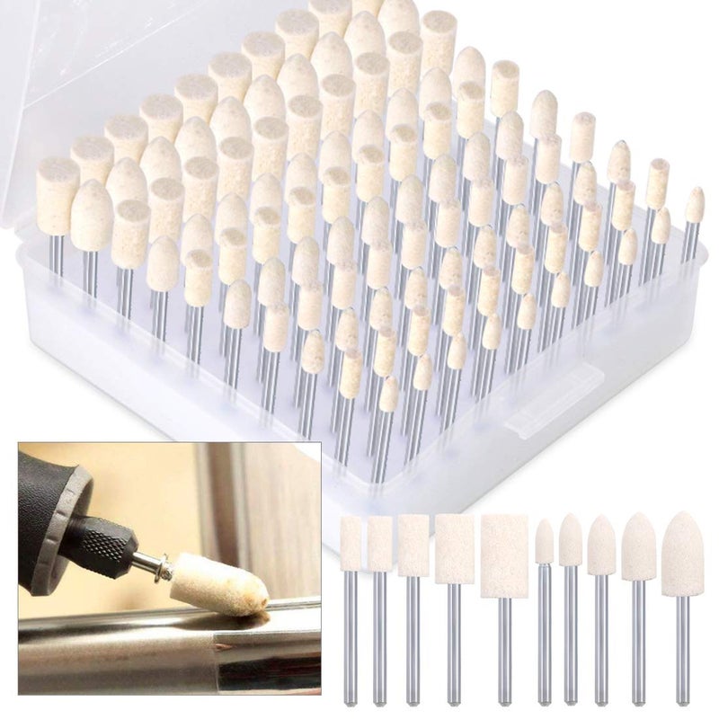 Keadic 100pcs Multifunctional Wool Felt Polishing Bits Mandrel Mounted Grinding Buffing Accessories Attachment Set - 1/8 Inch Shank - Image 1